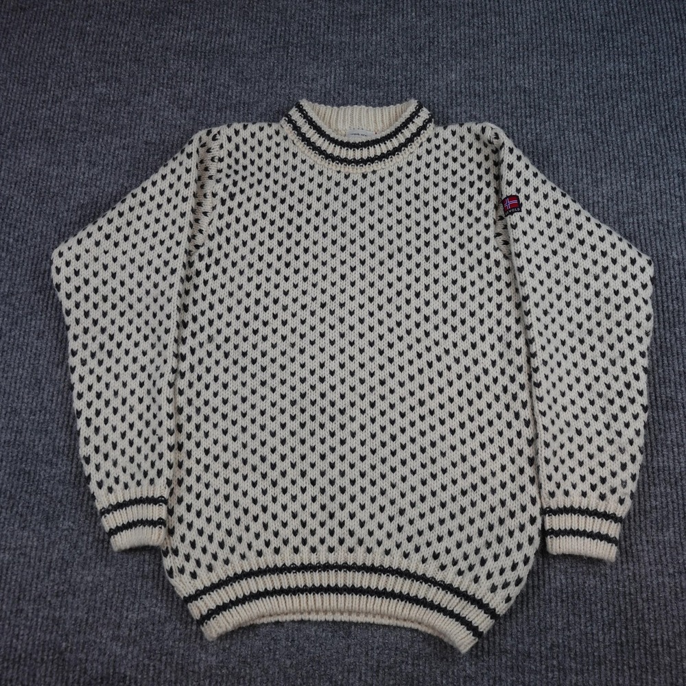 Devold Birds Eye Sweater Mens Small White Wool Geometric Knit Crewneck Nordic